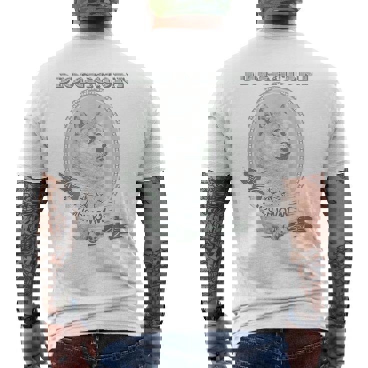 おもしろいいいいどこん 柴犬犬 ドル札 暗号のお金 メンズTシャツ バックプリント