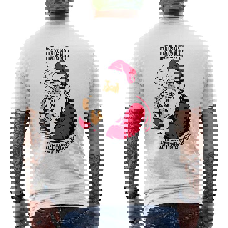 おもしろい親愛なるサンタさん、コーヒーを持ってきてクリスマスクリスマス メンズTシャツ バックプリント