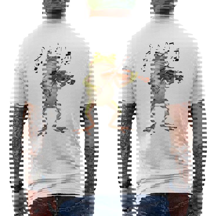 おもしろミュージシャン バイオリニスト かわいいカエル 演奏 バイオリン メンズTシャツ バックプリント