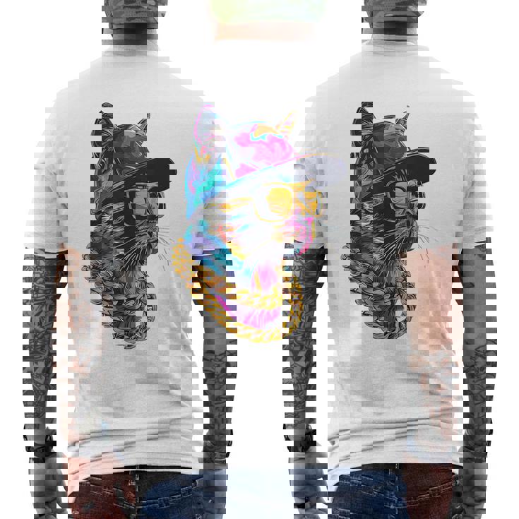 かっこいい ヒップホップ 猫 アーバン ストリートウェア B-Boy グラフィティ メンズTシャツ バックプリント