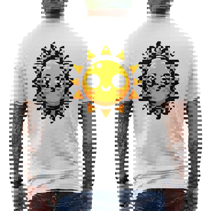 かわいい 漫画 太陽 放射 オレンジ イエロー 愛らしい メンズTシャツ バックプリント