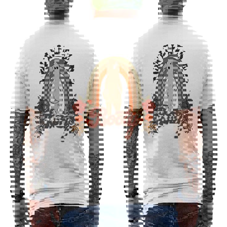 かわいいお尻 面白い ハロウィン ゴースト レトロ ヴィンテージ スタイル メンズTシャツ バックプリント