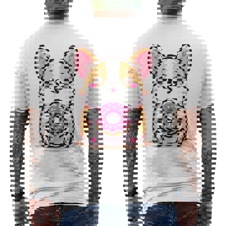 かわいいコーギーのドーナツを持つ漫画の犬愛好家アートキッズ。 メンズTシャツ バックプリント