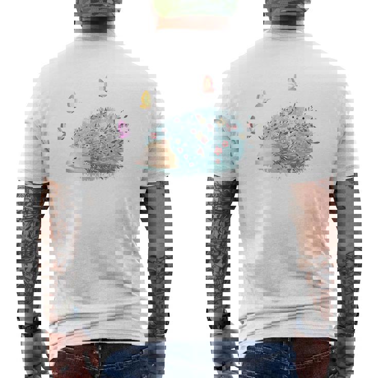 かわいいハリネズミ蝶 ティーンエイジガールギフト メンズTシャツ バックプリント