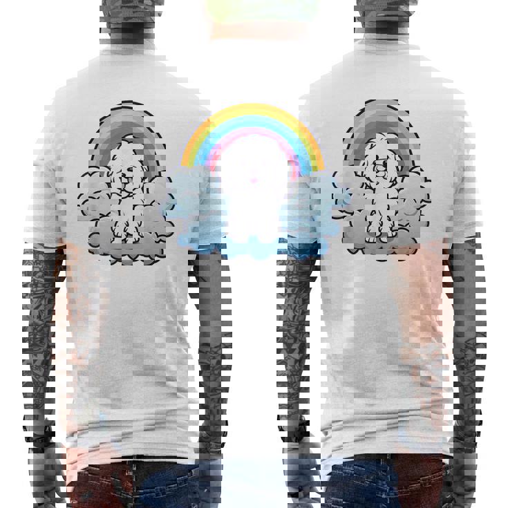 かわいいボロネーゼ犬 レインボークラウド カラフル カワイイ 子犬好き メンズTシャツ バックプリント
