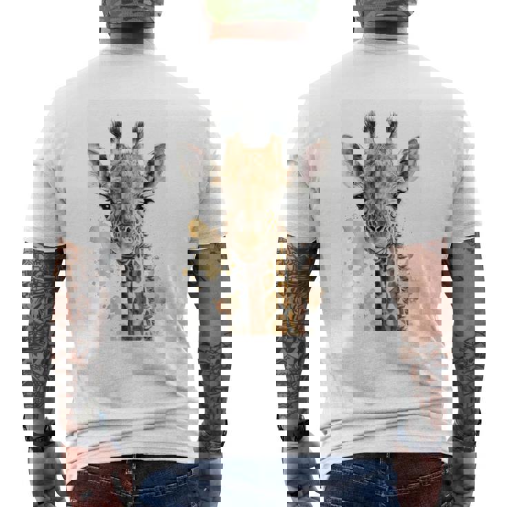 かわいい水彩画 キリン 赤ちゃん 美的 動物 アート 絵画 長袖tシャツ メンズTシャツ バックプリント