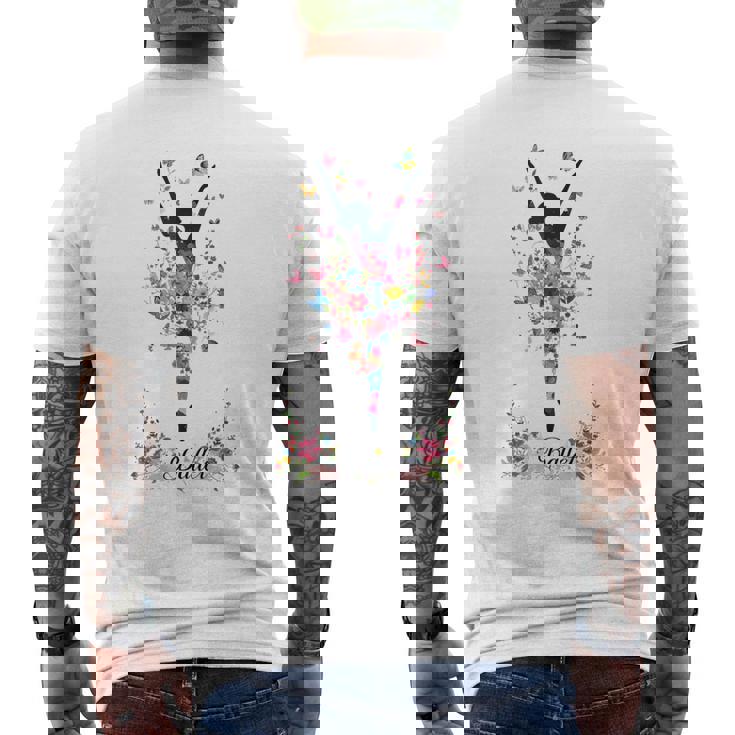 かわいい花柄バレリーナ 春の花 バレエダンサー メンズTシャツ バックプリント
