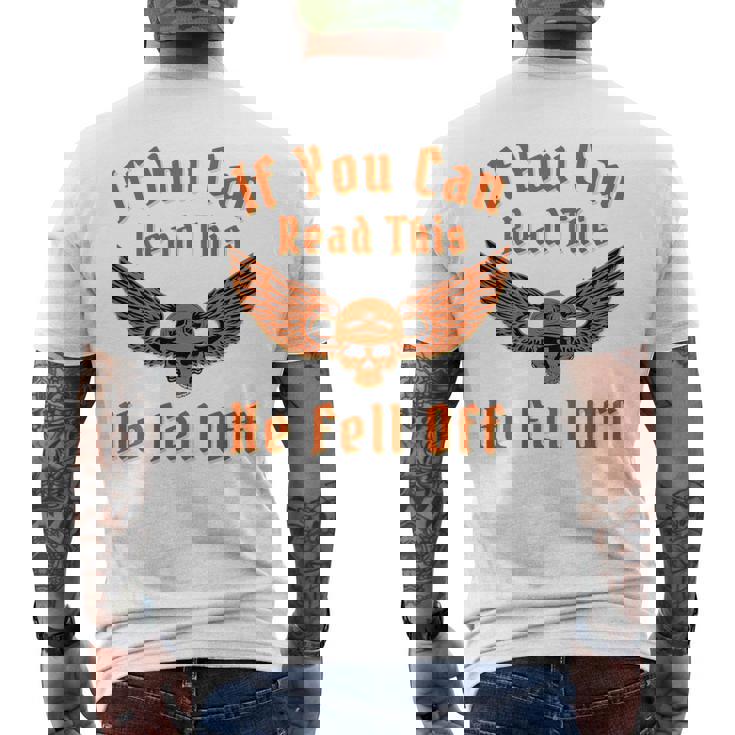 これを読めば、彼はバイカー向けのダークユーモアサインから落ちた メンズTシャツ バックプリント