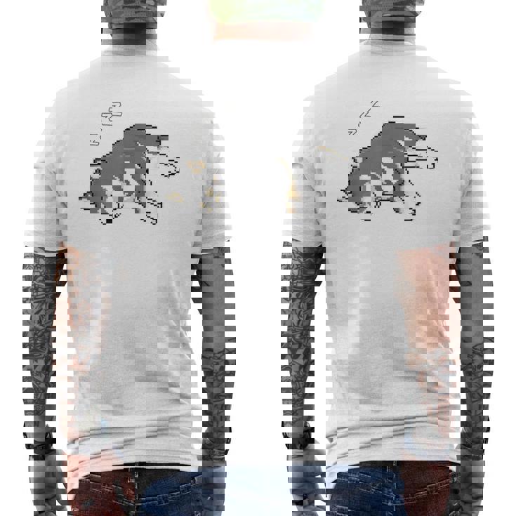 すやすや眠る黒柴 柴犬のドット絵 メンズTシャツ バックプリント