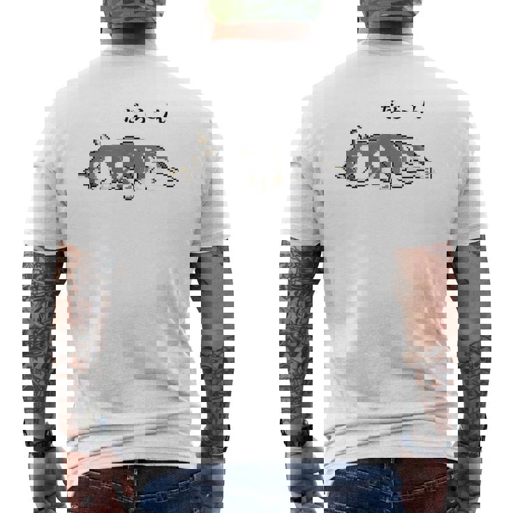 だらーんとくつろいでいる黒柴 柴犬のドット絵 メンズTシャツ バックプリント