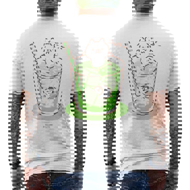 ねこぺん日和 メロンソーダ メンズTシャツ バックプリント