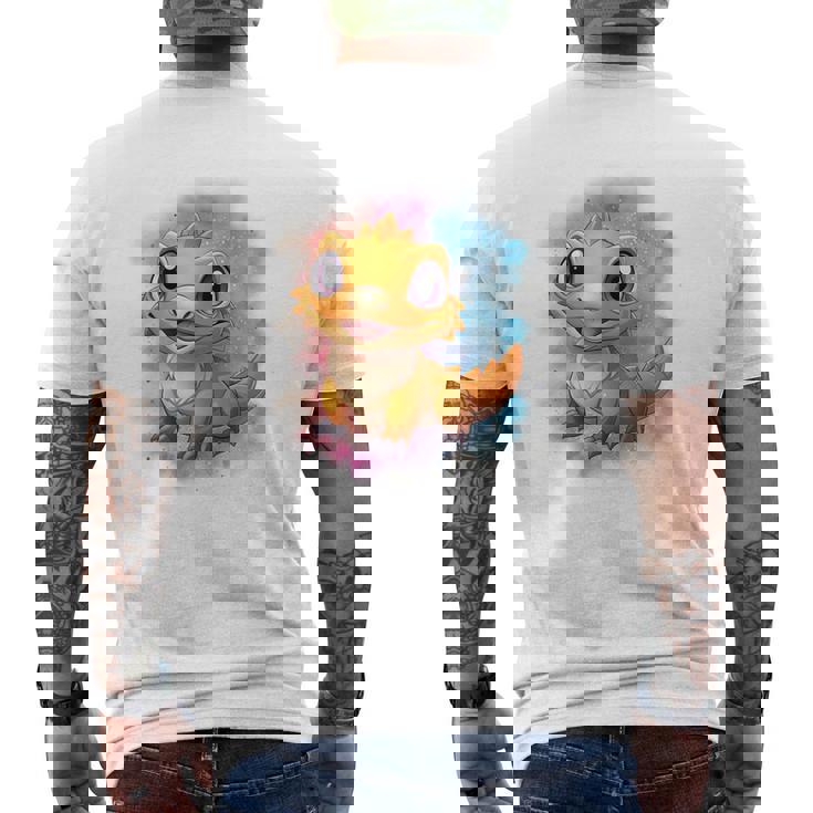 ひげを生やしたドラゴンの白い服のレインボーフラッグ メンズTシャツ バックプリント