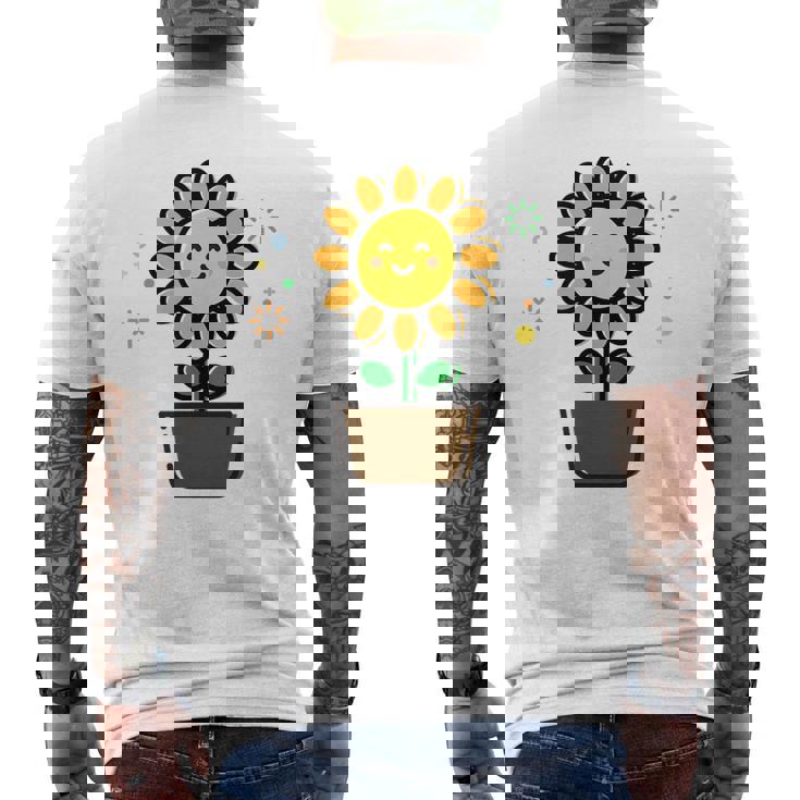 ひまわり 花 ポット シンプル クリップアート メンズTシャツ バックプリント