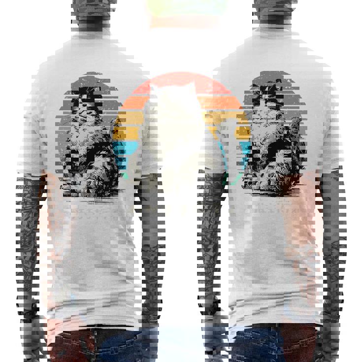 わがままボディ 猫 ねこ 太ったねこ ぽっちゃり ねこ好き かわいい おもしろ 面白い おもろい 手書き レトロ 長袖tシャツ メンズTシャツ バックプリント