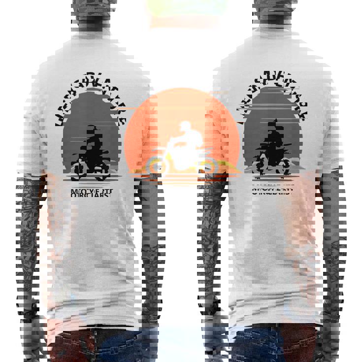 アドベンチャー バイク おもしろ ツーリング 人生は冒険だ オフロードバイクバイク イラスト メンズTシャツ バックプリント