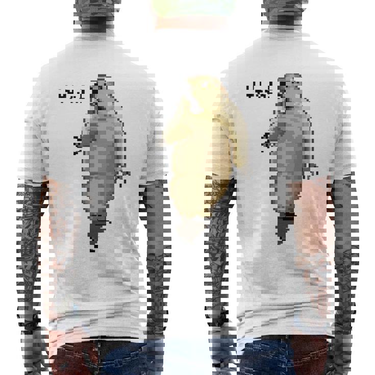 アニマルプリント 驚いたマーモット ドット絵 ピクセルアート 面白い 動物 ミーム メンズTシャツ バックプリント