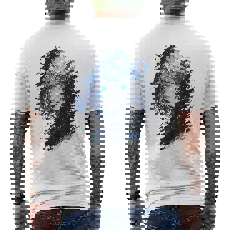 アニメ 漫画 グラフィック 青い目 アート アニメ メンズTシャツ バックプリント