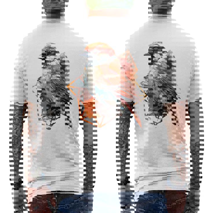 アメリカンツリー スズメ 鳥 幾何学模様 パッテンアート かわいい鳥 ロー メンズTシャツ バックプリント