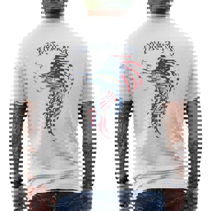 アメリカ国旗 愛国的 カジキ マーリン フロリダの鍵 メンズTシャツ バックプリント