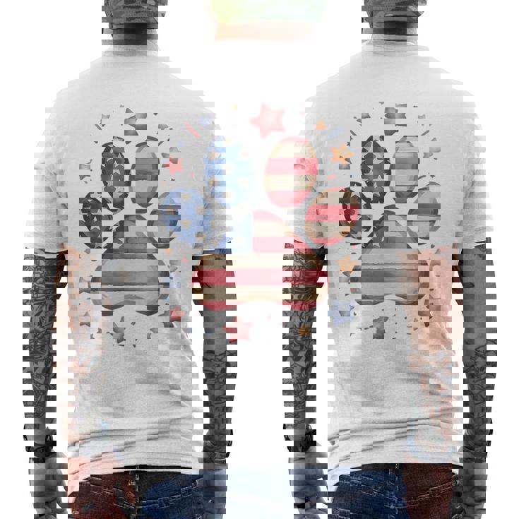 アメリカ国旗 愛国的な犬と猫の足跡プリント 7月4日 犬 メンズTシャツ バックプリント