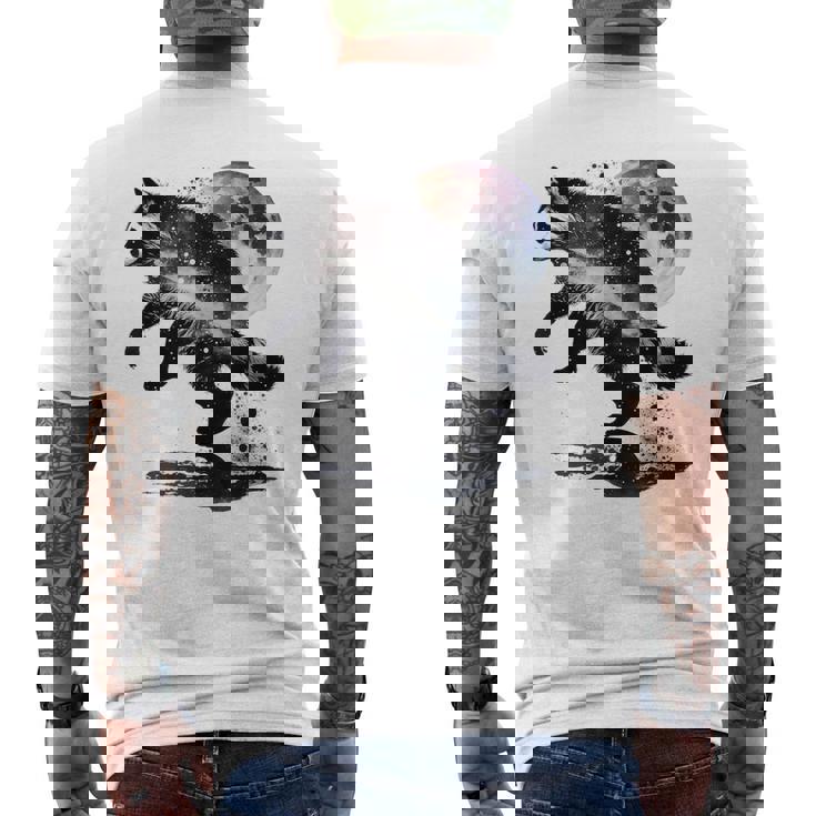 アライグマ アニマルモチーフ ムーンアート アニマルプリント アライグマ メンズTシャツ バックプリント