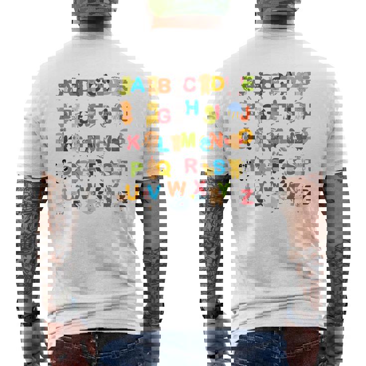 アルファベット動物学習abc キュート キッズ 教育 小道具 メンズTシャツ バックプリント