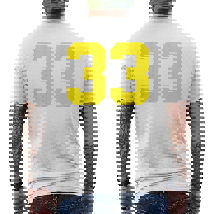 イエローナンバー33 背面 スポーツチーム ジャージ番号 メンズTシャツ バックプリント
