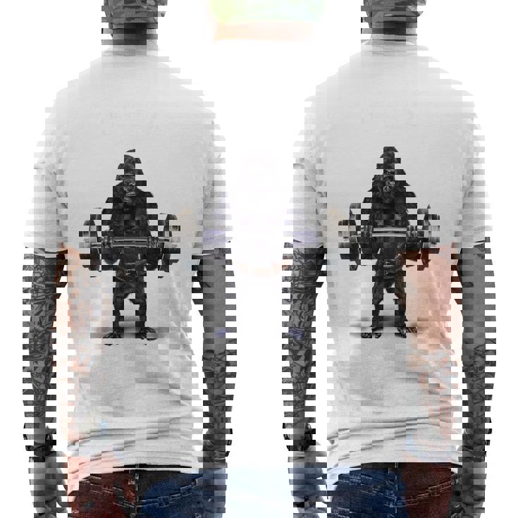 ウェイトリフティング 筋トレ バーベル やる気がないなら家に帰れ ゴリラ メンズTシャツ バックプリント