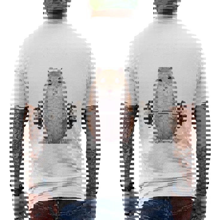 ウェイトリフティング 筋トレ バーベル やる気がないなら家に帰れ ジャンガリアンハムスター メンズTシャツ バックプリント