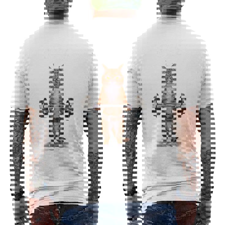 ウェイトリフティング 筋トレ バーベル やる気がないなら家に帰れ 赤毛 猫 ねこ メンズTシャツ バックプリント