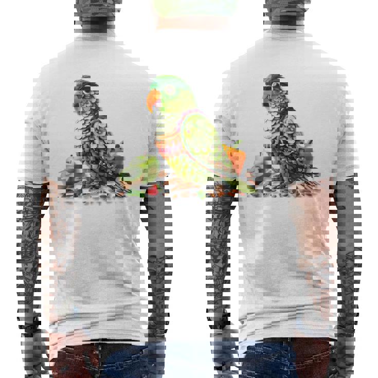 ウロコインコ フルーツアート トロピカル キウイ りんご ナッツ メンズTシャツ バックプリント