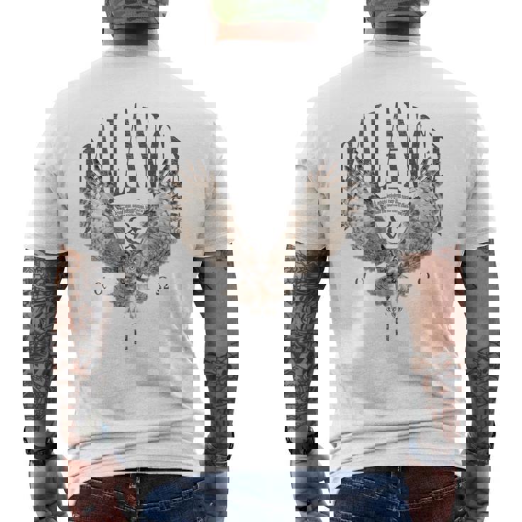 エレガントな夜フクロウ野生動物フクロウ鳥バックプリント フクロウ メンズTシャツ バックプリント