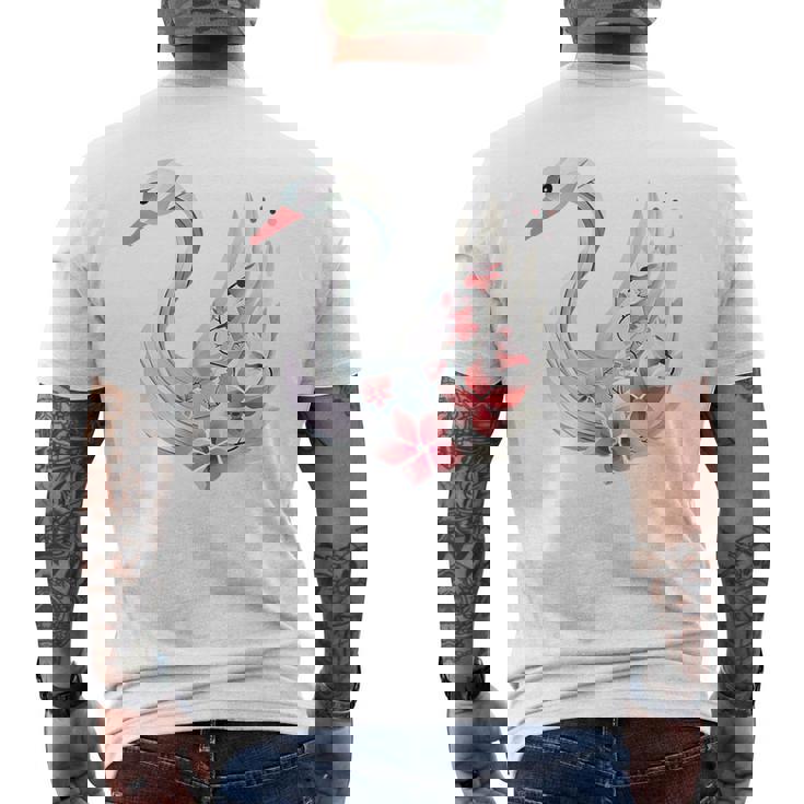 エレガントな白鳥の花 メンズTシャツ バックプリント