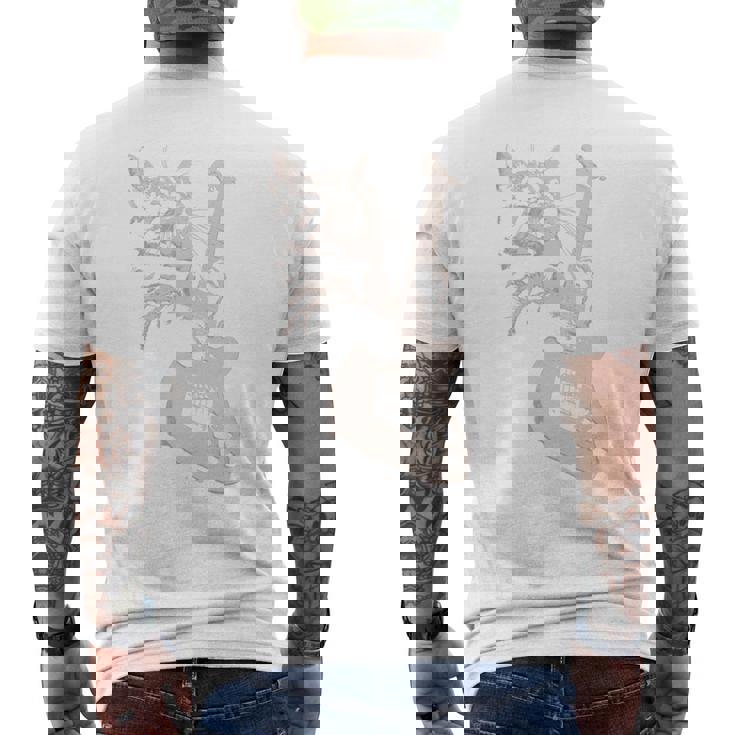 エレキギターを弾く猫 面白いキャットロッカー ロックショー 長袖tシャツ メンズTシャツ バックプリント
