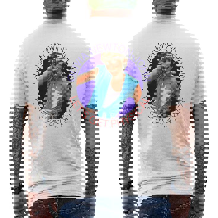 オリビア・ニュートンジョン レッツ・ゲット フィジカルサークル 写真 メンズTシャツ バックプリント