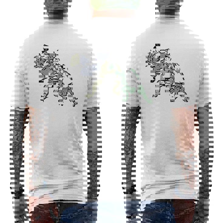 カエル 相撲 伝統 浮世絵 のようなカエルイラスト かわいい 渋かっこいい ワンポイント メンズTシャツ バックプリント