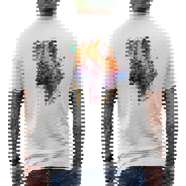 カラフルなハイエナプレデター 水彩画携帯電話ケース メンズTシャツ バックプリント