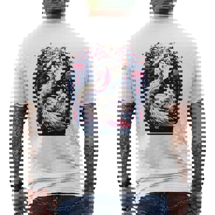 キツネ キツネ 桜 花 日本 九尾狐 長袖tシャツ メンズTシャツ バックプリント