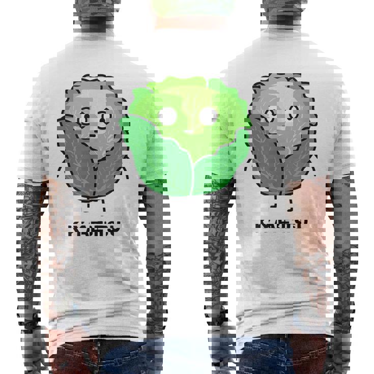 キャベツ 顔 イラスト かわいい おもしろ 面白い 簡単 シンプル ゆるい 野菜 メンズTシャツ バックプリント