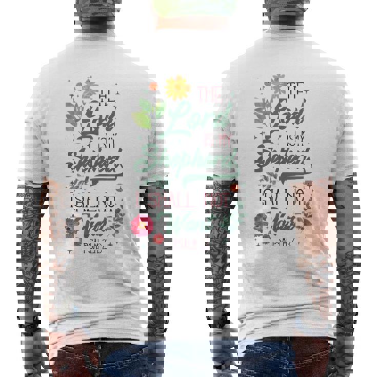キリスト教聖書の詩 主は私の羊飼い 詩篇 23 花 メンズTシャツ バックプリント