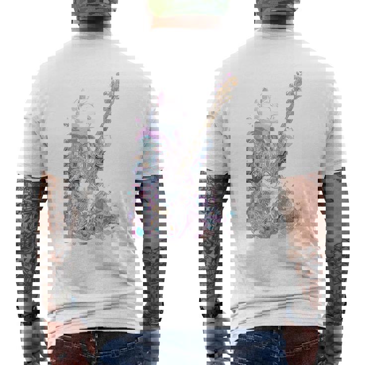 ギターを弾く猫 ネコ おもしろ かわいい ロック おしゃれ メンズTシャツ バックプリント