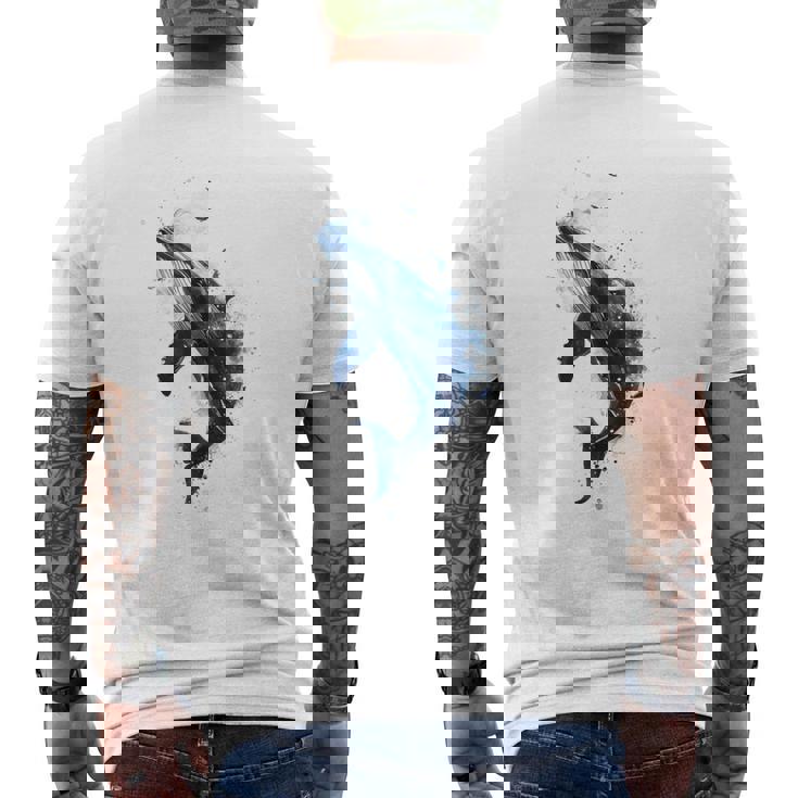 クジラ 水彩 海洋 動物 海の生物 青くじら デザイン メンズTシャツ バックプリント