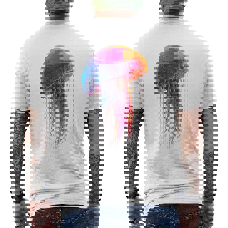 クラゲ 幾何学模様 動物 抽象 カラフル アート クラゲ メンズTシャツ バックプリント