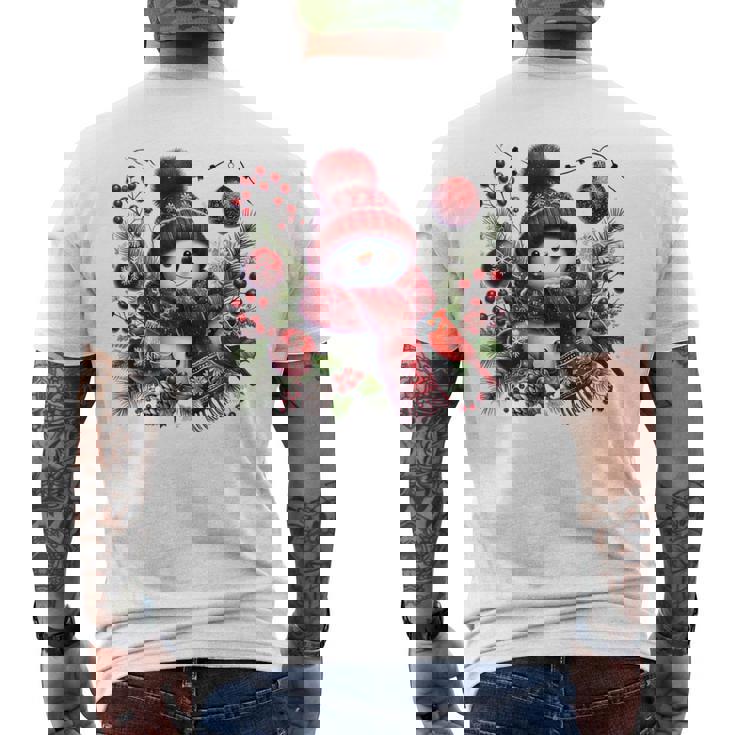 クリスマスの雪だるま メンズTシャツ バックプリント