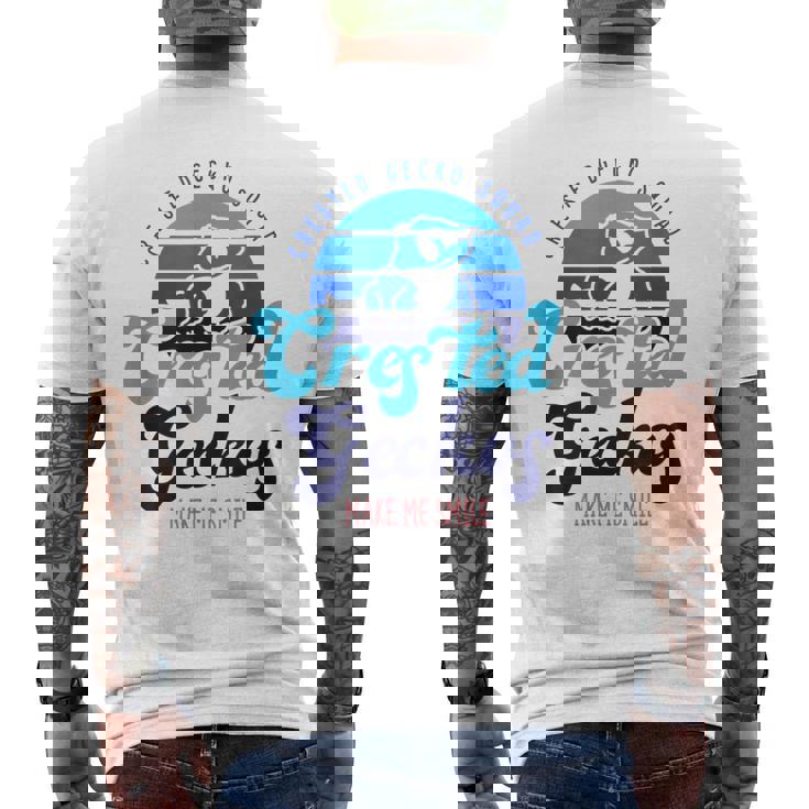 クレステッドゲッコーは私を笑顔にする エキゾチックなトカゲ メンズTシャツ バックプリント