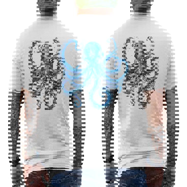 クール ブルー タコ 海 海 好き 触手 タコ好き メンズTシャツ バックプリント