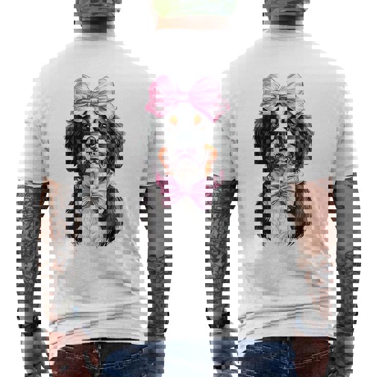 コケットボウ バーニーズマウンテンドッグ ママピンクリボンガール メンズTシャツ バックプリント