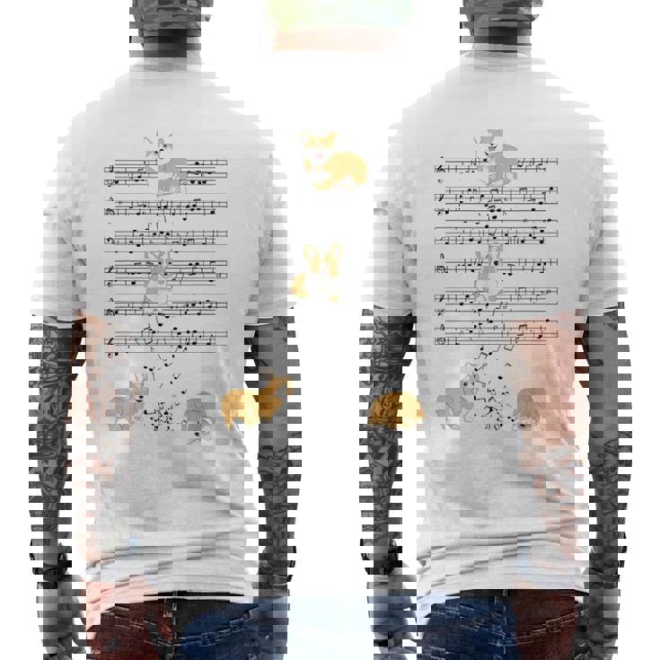 コーギー 犬 音符 音符 ミュージシャン かわいい コーギー 犬 メンズTシャツ バックプリント