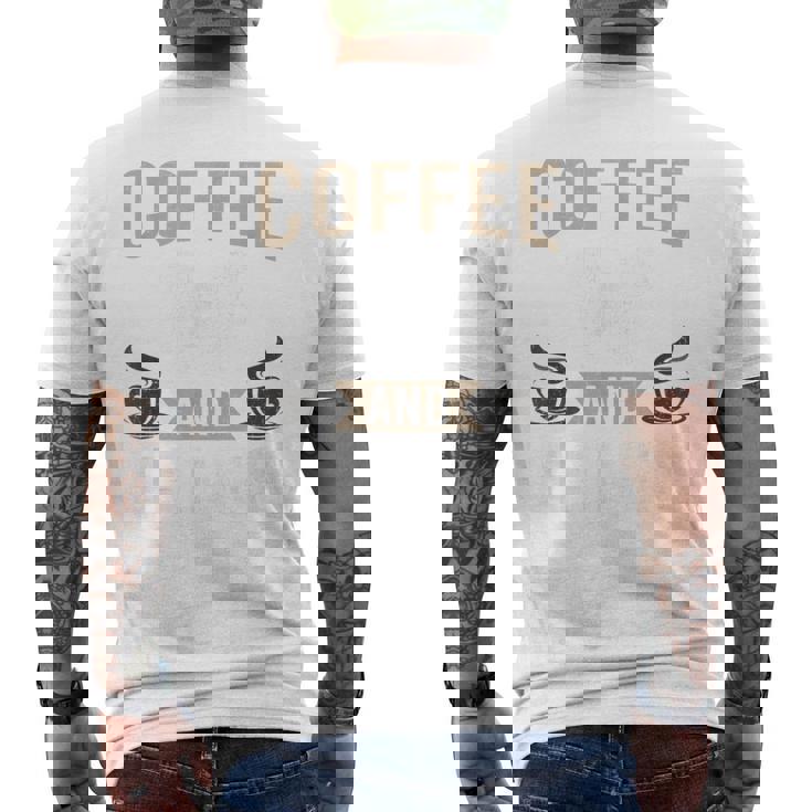 コーヒーとペキニーズ犬愛好家 メンズTシャツ バックプリント