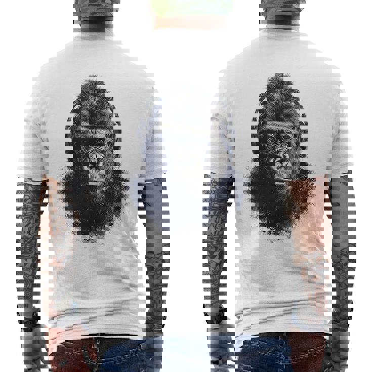 ゴリラ 描画 動物 イラスト 抽象画 アート ゴリラ メンズTシャツ バックプリント